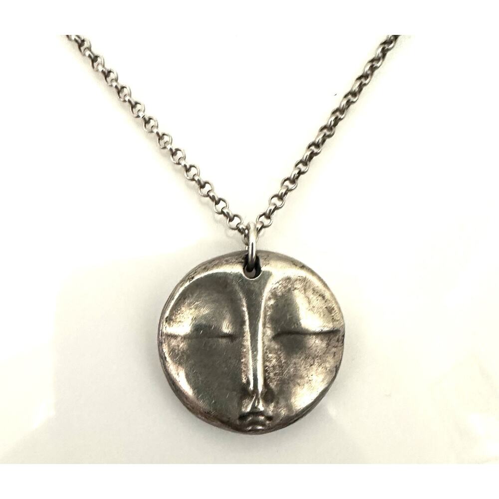 Zen Moon Face Celestial Designer Pendant Sterling Silver 22” Adjustable Chain